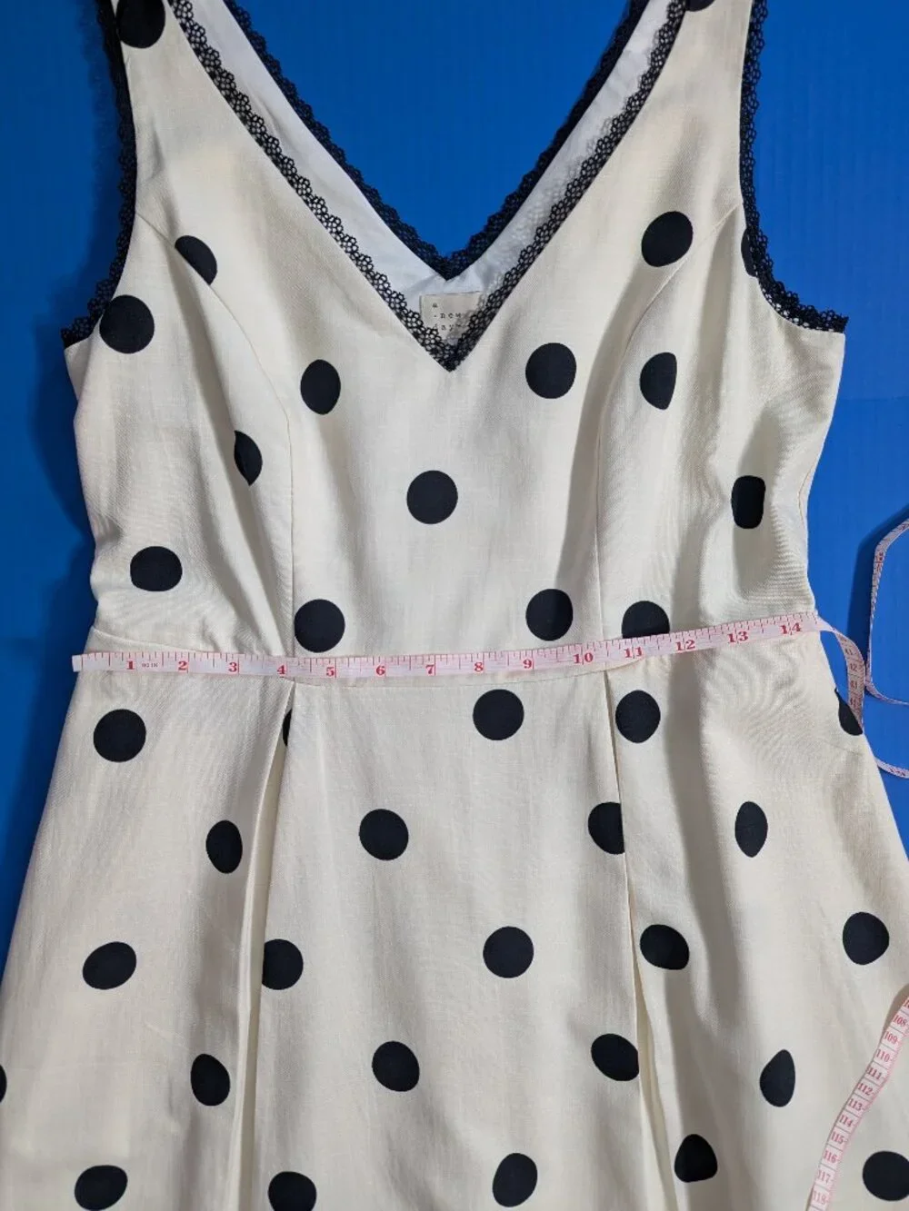 A New Day Lace Trim Cream Polka Dots Midi Dress Size S - Picture 6 of 12
